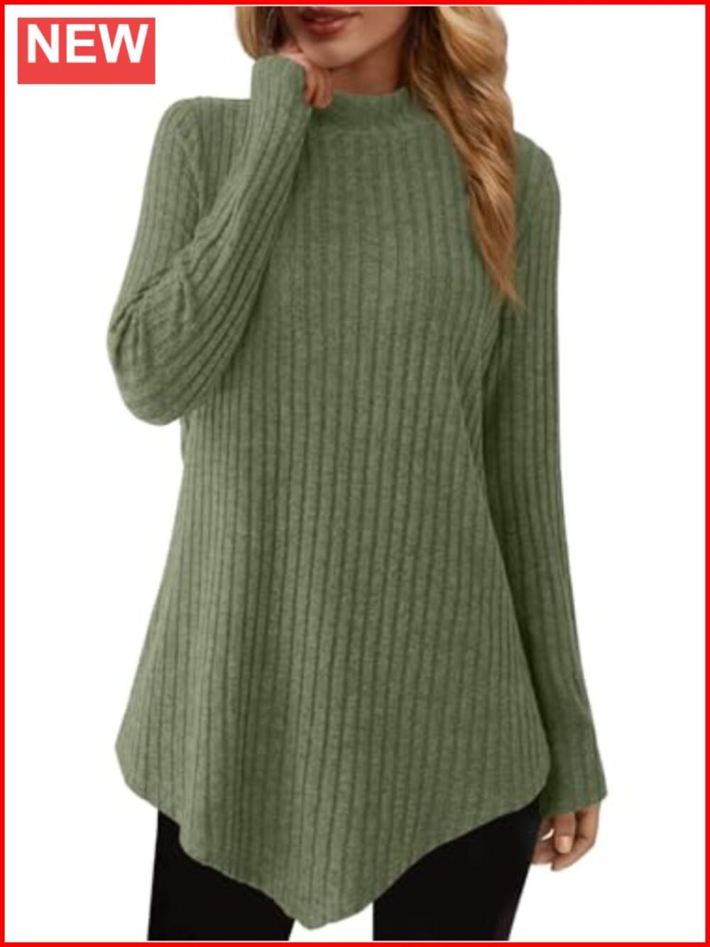 Mock Turtleneck Tunic Sweater Long Sleeve Ribbed Knit Women's